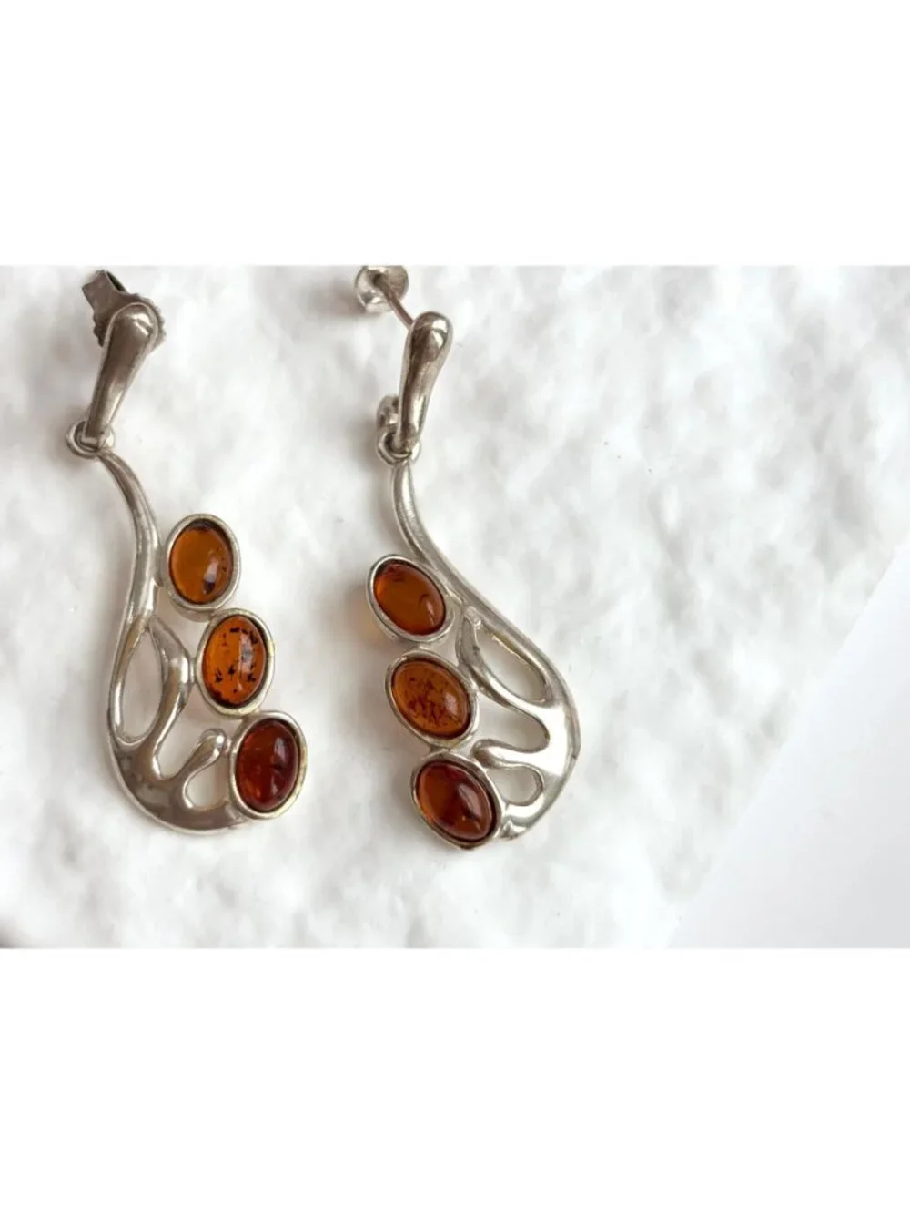 Natural Baltic Amber Accented Modernist Sterling Silver Classic 925 Earrings